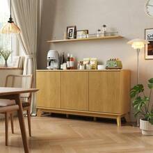 Beaully Modern Farmhouse Sideboard Buffet Cabinet With Adjustable Shelves Storage & 4 Doors , Wood Buffet Console Table, Curved Design, Cupboard Coffee Bar Cabinet For Dining Room, Living Room - Oak - View 10
