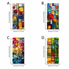 1pc Colorful Geometric Static Cling Glass Window Film, Removable Vinyl Window Decal, Privacy Protection, Suitable For Bedroom And Living Room Home Decor, Modern Abstract Art Window Film - Multicolor - View 3