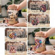 Set de 4 envolturas para tazas con diseños cristianos españoles UV DTF (9.4x4.3in), con versículos bíblicos, mariposas y flores, citas de fe de mujeres latinas para tazas de vidrio de 16oz, calcomanías de transferencia a prueba de agua para manualidades y regalos religiosos - Biblia SP 01 - Ver 7