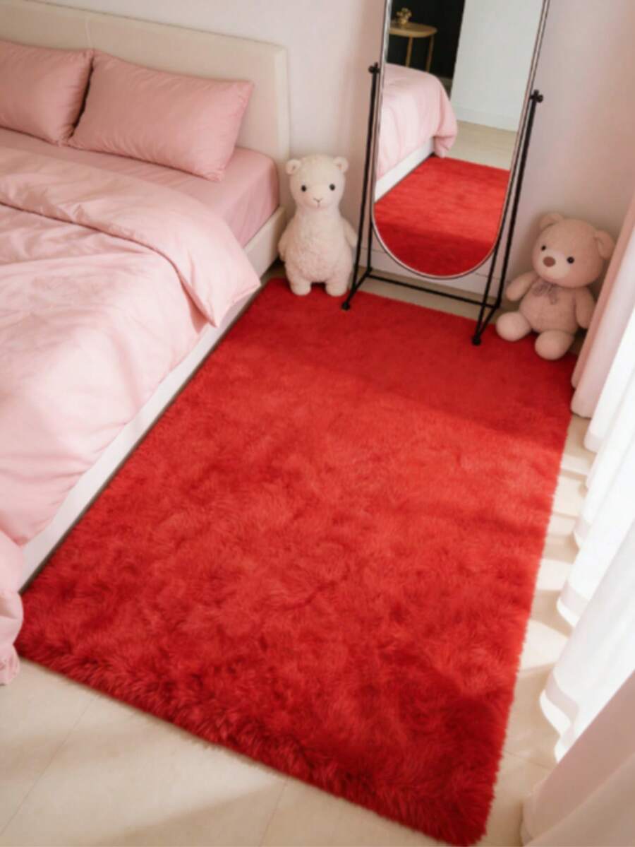 1pc Luxury Red Shaggy Rug, Decorative Carpet, Living Room Rug, Kitchen Mat, Bedroom Rug, Bathroom Mat, Kitchen Rug - Red - View 1