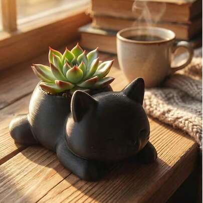 1 Chậu hoa hình mèo, hộp đựng nhỏ, chậu cây cảnh hình mèo, vật trang trí bàn làm việc hình mèo, vật trang trí sân vườn xanh mát cho văn phòng, nhà cửa, vật trang trí sân vườn ngoài trời.