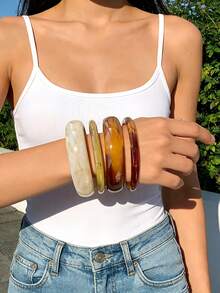 4 piezas de pulseras de acrílico minimalistas y elegantes en estilo retro, adecuadas para uso diario, vacaciones y fiestas, regalo - Multicolor - Ver 7