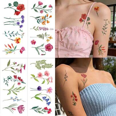STARTTOOS Hình xăm dán tạm thời họa tiết bướm và hoa mùa xuân lãng mạn tối giản phong cách Y2K, tự làm cho các hội nghị anime, lễ hội hóa trang, lễ hội âm nhạc, ngày Valentine, quà tặng tiệc tùng, thích hợp cho cổ tay, mắt cá chân, vai, cổ, xương quai xanh, chống thấm nước và trông như thật.