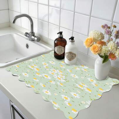 1 tấm thảm thấm hút đa năng họa tiết hoa cúc xanh, tấm lót bảo vệ mặt bàn bằng polyester dùng cho nhà bếp, bàn ăn, máy rửa chén, máy giặt, máy pha cà phê, bàn trang điểm phòng tắm, phụ kiện nhà bếp, đồ dùng tiệc tùng.