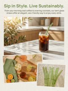 1/5 قش زجاجي أخضر قابل لإعادة الاستخدام، سهل التنظيف. رائع للمشروبات المثلجة والبوبا والمشروبات المخفوقة والكوكتيلات والحفلات والشاطئ. هدية جميلة لأي مناسبة. - النمط 2 - مشاهدة 7