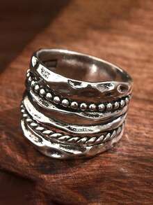 1枚优雅精致的镀银女士个性化戒指，奢华光环设计，适合日常佩戴和送礼，情人节完美之选 - 四季珠宝 - 復古銀色 - 查看 3