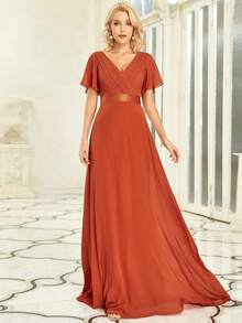 EVERPRETTY Đầm bầu bằng chiffon tay cánh bướm thanh lịch cho mùa hè - Màu Cam cháy - Xem 2