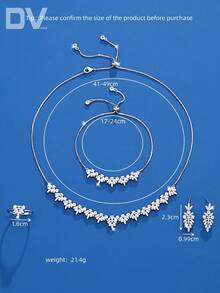 DV JEWELRY 5件套弹力首饰套装，镀白金立方氧化锆奢华项链、手链、耳环、开口戒指，优雅首饰套装，礼盒包装，适合女性、派对、周年纪念等场合 - 銀色 - 查看 7