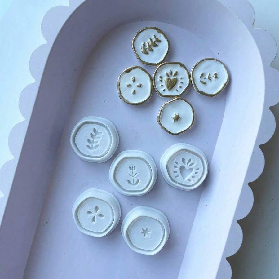 Set de sellos de arcilla con diseño de corazón botánico, 1/5 piezas de 20mm de sello de estampado en relieve de arcilla polimérica para joyería - Blanco - Ver 1