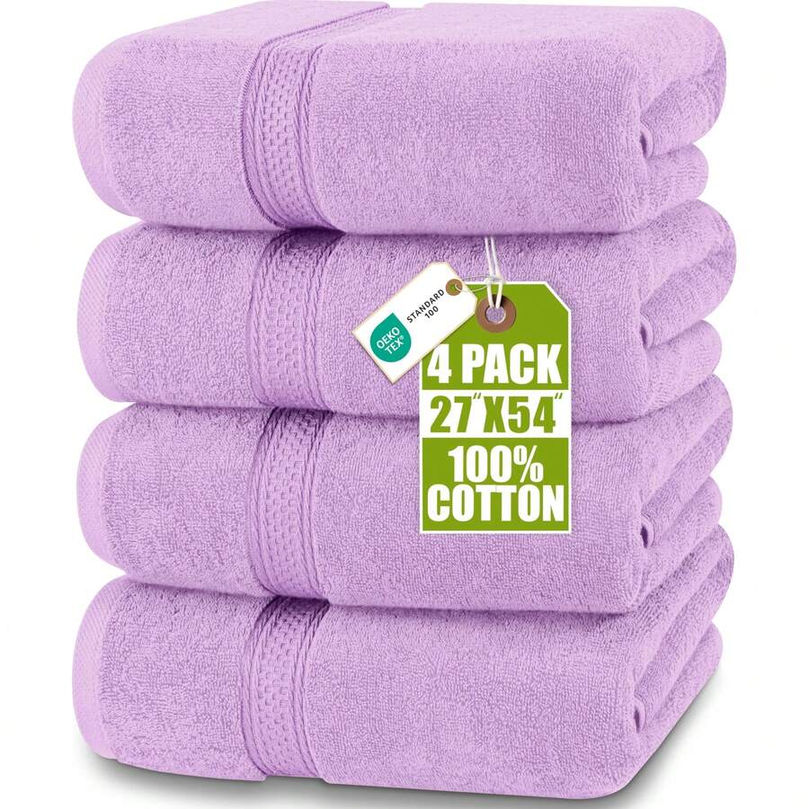 Utopia Towels 4 Pack Premium Bath Towels Set, 27 By 54 Inches, 100% Ring Spun Cotton 600GSM, Lightweight And Highly Absorbent Quick Drying Towels, Perfect For Daily Use - 薰衣草 - 查看 1