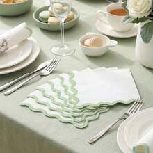 20/40/60 chiếc, Khăn ăn/khăn cocktail viền lượn sóng màu xanh lá cây, Khăn ăn 2 lớp màu trắng cổ điển với viền lượn sóng màu xanh lá cây nhạt, Khăn ăn dùng một lần cho món tráng miệng và đồ uống, Khăn giấy dễ thương phù hợp cho Ngày của Mẹ, Tiệc mừng em bé, Tiệc cưới, Tiệc tiết lộ giới tính, Sinh nhật và các dịp khác. - màu xanh lá - Xem 1