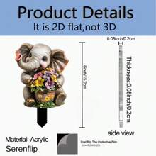 1 biển hiệu sân vườn phẳng 2D bằng acrylic hình voi cầm chậu hoa, thích hợp để làm đẹp sân vườn, món quà trang trí ngoài trời ý nghĩa, thiết kế phẳng 2D. - C - Xem 2