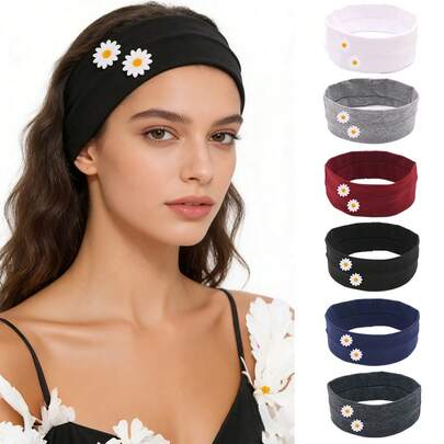 1条欧美流行雏菊纯色弹力发带，运动瑜伽吸汗头巾，跑步健身弹力发带