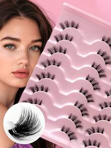 ENCHUW 16 Cặp Mi Giả Nửa Mi Tự Nhiên Kiểu Mắt Mèo, Mi Giả Tự Nhiên Có Dải Trong Suốt - màu đen - Xem 1