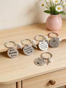 5 piezas Nuevo modelo Llavero del Día de la Madre, Llavero regalo para mamá de hija e hijo, Mejor mamá, Colgante del Día de la Madre, Regalo de cumpleaños para abuela, Regalo del Día de la Madre, Llavero con dije para regalos, carteras, adornos de bolso, llaveros de mujer, Lema de mamá, Casual, Fiesta, Lindo, Elegante regalo grabado de acero inoxidable, Recuerdos de fiesta - Día de la Madre - Ver 7