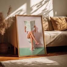 1pc A Retro Poster Featuring A Woman Reading A Newspaper In High Heels, An Oil Painting With A Vintage Aesthetic, Perfect For Bathroom Decoration, Ideal As A Housewarming Gift,Living Room Decor - A - View 5