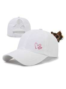 夏季新款女士交叉网眼马尾棒球帽，轻便、休闲、速干、透气，印有心形图案 - A - 查看 9