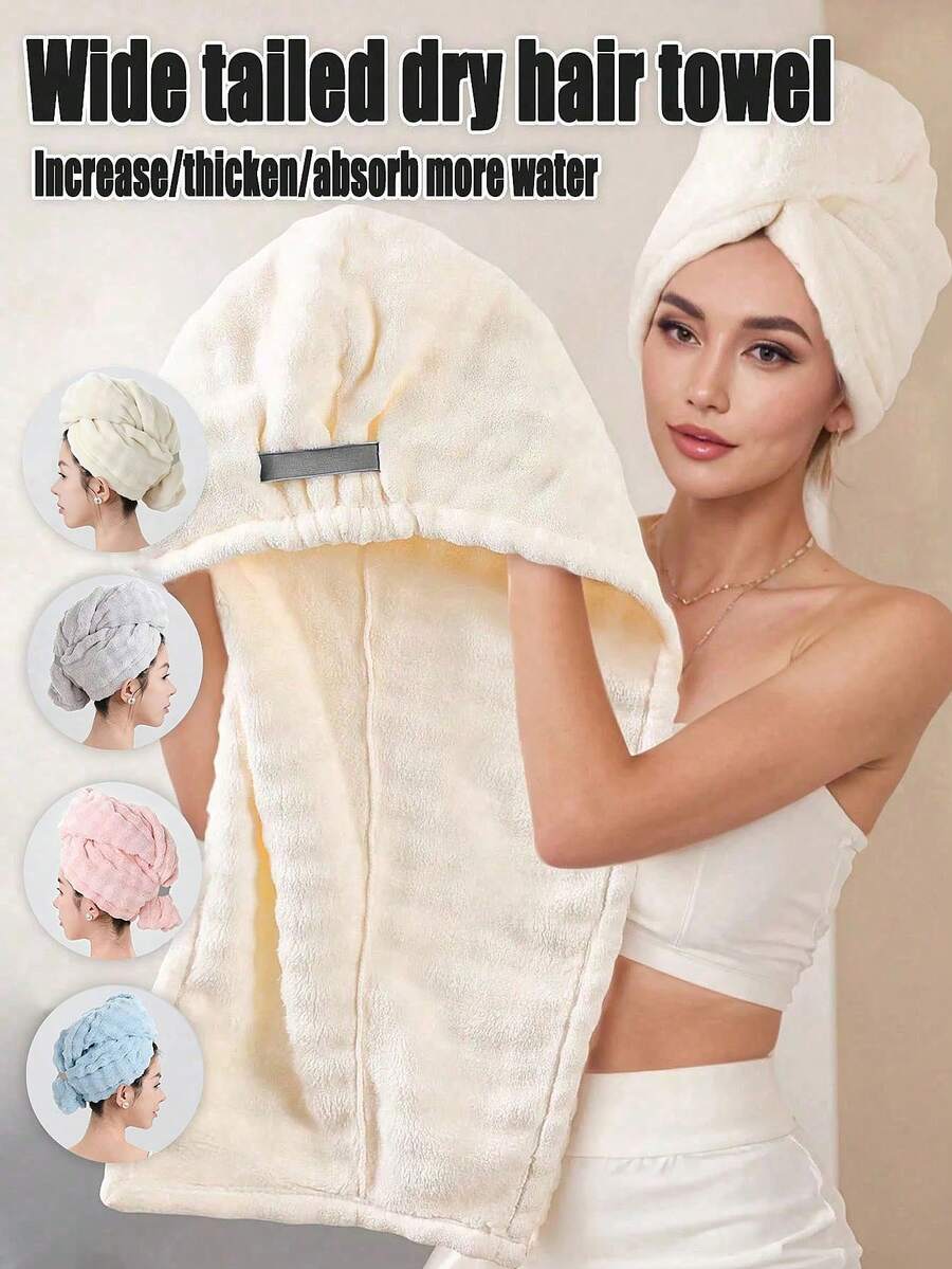 1条珊瑚绒超大加厚超强吸水干发巾，超细纤维发巾，适合长发和短发，简约纯色毛巾，浴帽，护发配件，居家必备，浴室、旅行、宿舍适用 - 彩色 - 查看 1