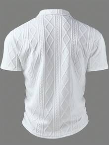 Men's Fashion Casual Polo Shirt, Textured Fabric, Colorblock Collar & Zipper Design, Short Sleeve, Suitable For Spring & Summer Outdoor - White - View 3