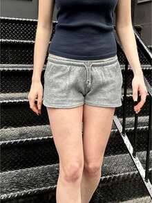 Women Y2K Low Rise Sweat Shorts Summer Wide Leg Mini Shorts Casual Basic Drawstring Lounge Shorts Going Out - 淺灰色 - 查看 1