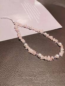 1pc Faux Pearl Decor Beaded Phone Lanyard Gifts For Mother, Family, Friends, Birthday, Holiday Phone Charm, Phone Chain - Hồng - Xem 1