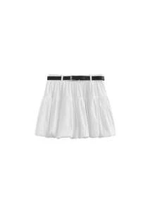 Chân váy chữ A ngắn, cạp cao, xếp ly, peplum, có thắt lưng, thiết kế ngọt ngào, thích hợp cho mùa xuân/hè. - trắng - Xem 6