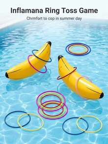 8pcs - Inflatable Banana Toss Game Set, Suitable For Swimming Pool, Bachelor Party, Bridal Shower, Engagement Party, Lingerie Party, Summer Pool Floats, Pool Party And Hawaiian Theme Party Decor (2pcs 26-Inch Bananas And 8pcs Toss Rings) - 香蕉 - 查看 3