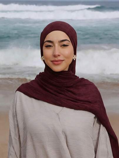 1pc Wine Red Breathable Knit Headband, Soft Scarf For Daily Wear,Beach,Holiday
