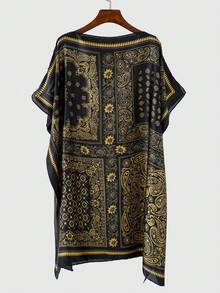 1pc Women's Retro Elegant Paisley Pattern Faux Silk Pullover Short Robe, Suitable For Spring/Summer Daily, Beach, Leisure, Vacation, Sun Protection,Holiday - Multicolor - View 1