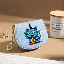 Hasbro Ví đựng tiền xu mini hình mèo may mắn màu xanh dương kèm móc khóa, ví đựng thẻ bằng da PU hình hoạt hình dễ thương có khóa kéo, ví nhỏ xinh xắn dành cho thanh thiếu niên và các bạn nữ, sử dụng hàng ngày. - Một kích cỡ phù hợp cho tất cả - Xem 9