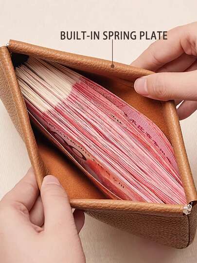 1pc Automatic Zipper Wallet Makeup Bag, Card Holder, Coin Purse, Long Wallet, Makeup Bag, Auto-Close, Spring Clip Closure, Large Capacity, Retro Texture, Minimalist Slim, Portable, Daily Commute, Business Wallet, Suitable For Women And Men, Travel Wallet Essential, Gift For Her/Mom