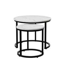 White Coffee Table 2-Piece Set / 60cm Metal Frame Round Side Table / Modern Coffee Table 2-Piece Set / Suitable For Living Room, Bedroom, Balconies, Patios, Offices, Small Spaces - White - View 9