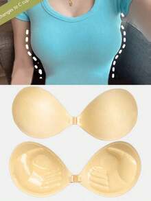 2/1 件装隐形硅胶聚拢文胸：夏季婚礼隐形硅胶无肩带文胸，聚拢乳贴，透气防水，自粘式女士硅胶聚拢乳贴，适用于连衣裙和内衣 - 彩色 - 查看 2