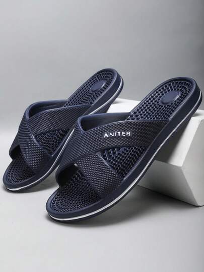 Cross-Strap Rhombus Pattern Solid Color EVA Men's Slippers, Fashion Slip-On Beach Sandals, Casual Flip Flops, Simple & Stylish Men's Beach Slippers For Home, Shower, Indoor, Bathroom, Extremely Comfortable, Lightweight, Easy To Clean, Suitable For Summer Casual, Outdoor Sports, Vacation, Graduation Gift, Birthday Gift, Size 39-48 (Irregular Pattern)