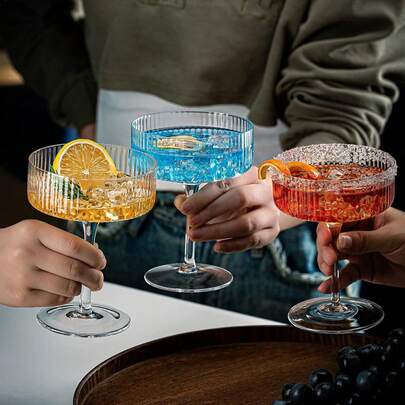 Bộ 1/2/4/6 ly cocktail, ly martini, ly sâm panh và ly cocktail kiểu retro có gân, dung tích 8oz, thích hợp làm quà tặng trong nhà và ngoài trời.