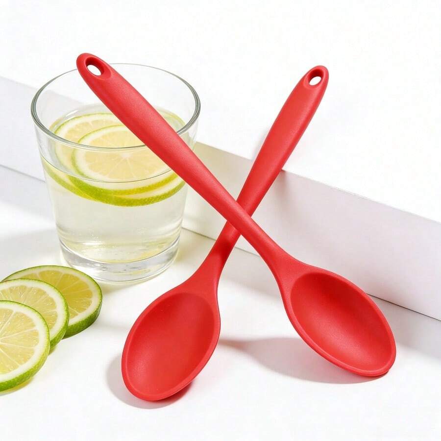 8" Silicone Basting Spoon, Heat Resistant Non-Stick - For BBQ, Baking - , Dishwasher - Red (2/4/6 Pack) - Red - View 1