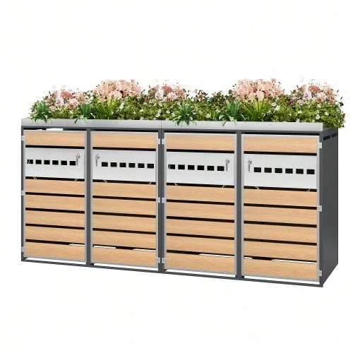 Garbage Storage Box, With Lock, Two Doors, Planting Area, With Ventilation - 灰色1 - 查看 1