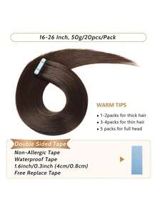 Tóc nối tự nhiên không đường nối dành cho nữ - 50g 20 lọn/gói, tóc Remy thẳng, tóc nối dán vô hình #2 màu nâu sẫm, giúp tăng chiều dài tóc, 16-24 inch - S2 - Xem 6