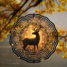 10 Inch Boho Metal Wind Chime, Mystical Deer Design, 360° Rotating Hook - Ideal For Spring And Summer Garden, Balcony Decor - Battery-Free, Vibrant Art Gift For Nature Lovers - A - View 10