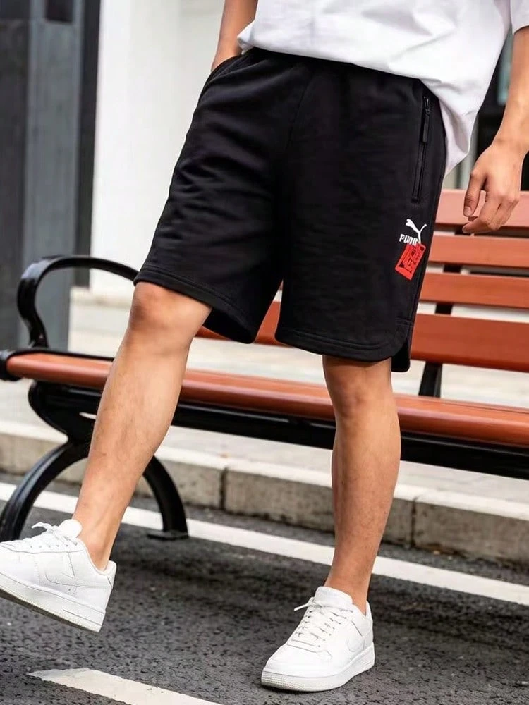 PUMA彪馬 品牌Logo印花中腰 休閒短褲 男款 - 黑色 - 查看 1