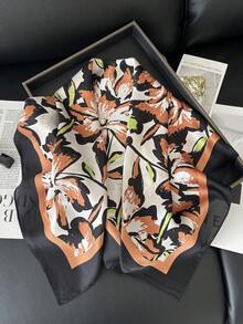1pc Women's Solid Color Handkerchief Scarf, Colorful Graffiti Print Small Square Scarf Shawl, 70x70cm Headband Hair Accessory,Travel Essential,Beach Towel - Black - View 3