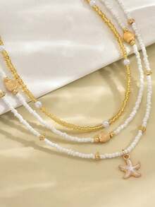 1件新款女士波西米亚风项链 夏季多功能海洋风多层项链 锁骨链 派对海滩度假风女士首饰 母亲节礼物 - 金色 - 查看 4