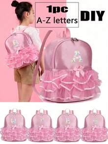1 chiếc túi đựng đồ khiêu vũ bằng nylon có khóa kéo, 26 chữ cái từ A đến Z, kiểu dáng ren thời trang dành cho bé gái, túi tập múa ba lê, túi đeo vai đôi đựng đồ học sinh Latinh, thích hợp sử dụng hàng ngày (Khóa kéo ngẫu nhiên) (Có kèm sticker chữ cái tự làm) - Hồng - Xem 2