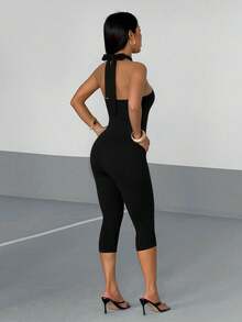 AiTyi 女士连体裤，时尚休闲日常户外穿搭，春季穿搭，夏季连体裤，音乐节，母亲节，毕业季返校穿搭，通勤穿搭，高弹针织面料，修身剪裁，沙滩装，年轻时尚，夜间约会，Y2K风格，黑色连体裤，优雅 - 黑色 - 查看 2