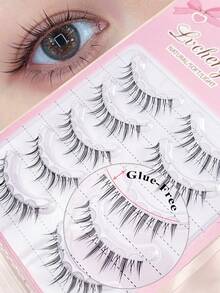 5 Pairs Self-Adhesive Little Devil False Eyelashes ,No Glue Needed Naturally Soft Eyelashes,Transparent Plastic Faux Mink Lashes Strip Lashes, Fake Lashes, Glue-Free Eyelashes For Makeup - Black - View 3
