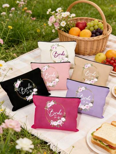 1pc Bridal Printed Zipper Makeup Bag, Bachelor Party Wedding Travel Toiletries Storage Bag, Portable Makeup Bag, Multifunctional Bag, Travel Makeup Bag, Letter Pattern Zipper Storage Bag, Zipper Handbag, Fashionable Multifunctional Makeup Bag, Mother Makeup Bag, Valentine's Day Gift, Women's Interesting Letter Pattern Printed Gift, Women's Makeup Bag, Cute Birthday Friendship Gift, Gift For Best Friend, Bride Souvenir