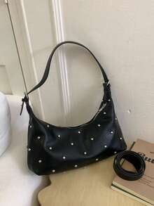 Bolso bandolera de moda BEIKAMU con decoración de remaches, correa de hombro ajustable, cierre con cremallera, versátil, adecuado para universidad, ir al trabajo, compras, paseos, uso diario - Negro - Ver 4