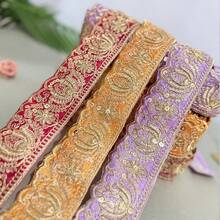 36英寸刺绣亮片饰边，亮丽缝制布条，适合DIY手工制作，多种颜色可选，可用于服装和配饰的缝纫和手工制作。 - 粉紅色 - 查看 9