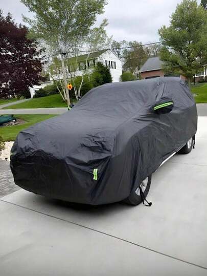 SUV车罩，防水户外车罩，适用于各种天气，包括晴天、雪天和冬季，专为SUV设计。户外汽车防雪、防雨、防紫外线罩 - 高级全车外部罩，带反光条和防风带。