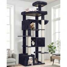 Cat Tree For Indoor Cats 80in Heavy Duty Cat Tower With 6 Full Wrapped Sisal Scratching Posts 3 Spacious Multi-Level Cat Condos Oversized Fan-Shaped Perch Dark Grey - 深灰色 - 查看 1